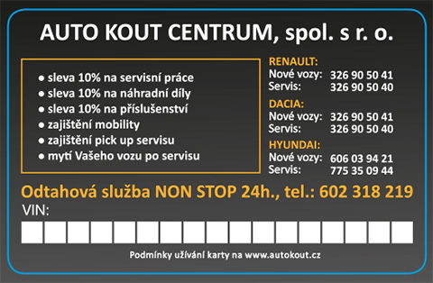 VĚRNOSTNÍ KARTA PRO ZÁKAZNÍKY AUTO KOUT CENTRUM - ZADNÍ STRANA